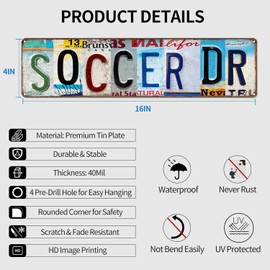 Vintage Soccer Ave Wall Decor Street Signs Soccer Drive Metal Sign Soccer Gifts Football Wall decor Sports Art for Home Garage Kids' Room Bedroom Accessories 16 x 4 In