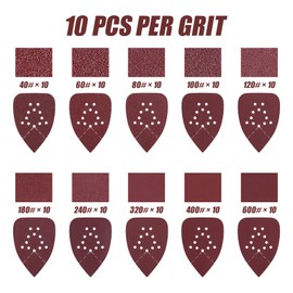 100 Pack 12-Hole Mouse Detail Sandpaper- Assorted 40/60/80/100/120/180/240/320/400/600 Grits, Sturdy Sanding Sheets for Wood, Metal, and Plastic - Compatible with Mouse Detail Sanders