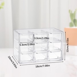 DIBALIYI Mini Clear Storage Drawers, Desk Storage Organizer with 9 Drawers, Plastic Desktop Craft Storage Box with Sticker for Makeup Jewelry Bathroom Craft Supplies Stationary