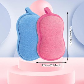 2Pcs Baby Bath Sponge Shower Sponge Soft Absorbent Exfoliating Wash Soap Kids Loofah Gentleness Comfort Bathing Tool for Infants Men Women Body All Skin Type (Pink; Blue)