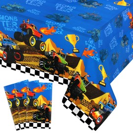 HOGUSSTA 3 Pack Monster Truck Tablecloth Monster Truck Birthday Decorations Disposable Plastic Rectangular Monster Truck Table Cover for Monster Truck Birthday Party Supplies 87x51 Inch
