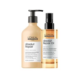 L'Oréal Professionnel Paris Absolut Repair Kit | Aceite 10 en 1 90ml + Shampoo 500ml | Repara y Nutre el Cabello Grueso y Dañado | Recupera Suavidad y Brillo | Con Tecnología Gold Quinoa + Proteína