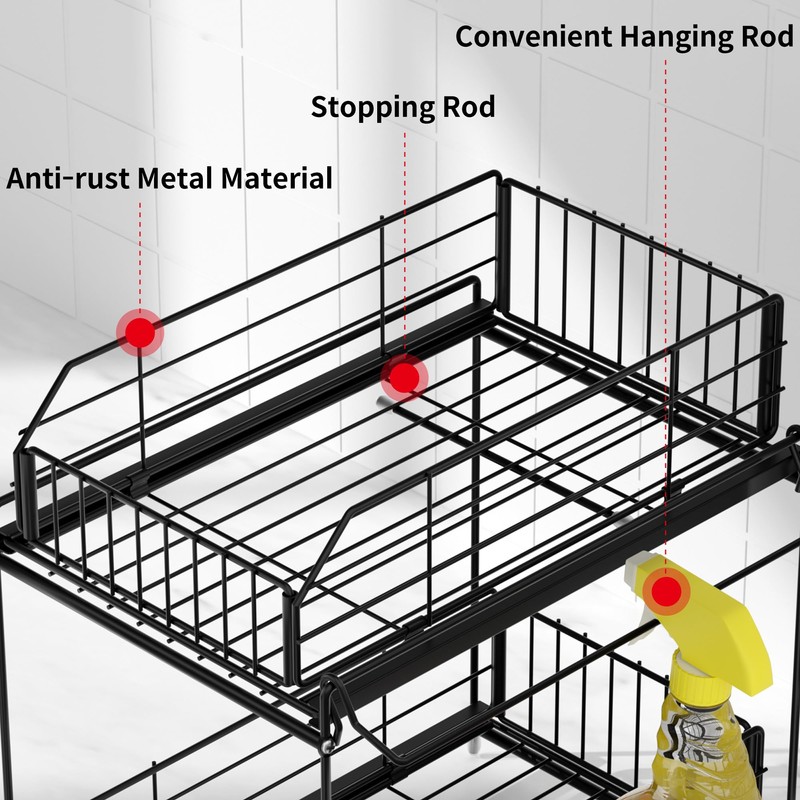 SUEH DESIGN Under Sink Organizer, 2 Tier Bathroom Cabinet Organizer