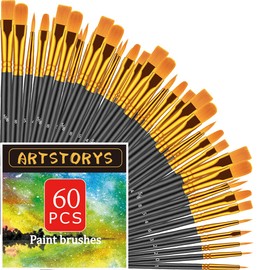 Paint Brushes Set, 60 Pcs Paint Brushes for Acrylic Painting, Oil Watercolor Acrylic Paint Brush, Artist Paintbrushes for Body Face Rock Canvas, Kids Adult Drawing Arts Crafts Supplies, Black