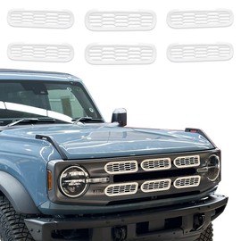 RERPRO Front Grill Inserts Cover Trims Mesh Grille Frame Kit Compatible with 2021 2022 2023 2024 2025 New Ford Bronco 2/4 Door Exterior Decoration Accessories Protection Decor Decal, 6Pcs White