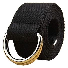 maikun Canvas Web Belt Double D-ring Buckle 1 1/2 Inch Wide 54" Inch Long with Metal Tip Solid Color Black