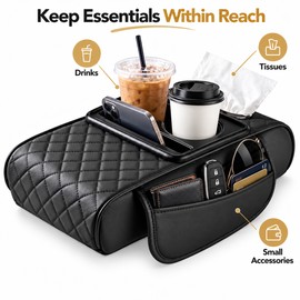 Car Center Console Armrest Cushion for Driving Comfort – Dual Cup Holders and Side Storage for Daily Commutes