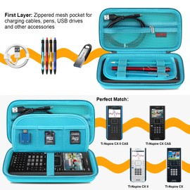 Elonbo Hard Travel Case for Texas Instruments TI-Nspire CX II CAS/CX II/CX CAS Color Graphing Calculator, Extra Zipped Pocket Fits Charging Cable, Charger, Manual, Green