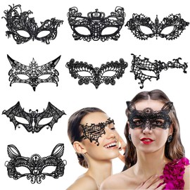 Women's Lace Eye Mask, Pack of 8 Venetian Masks, Sexy Lace Eye Mask, Masquerade Mask, Black Eye Mask for Christmas, Carnival, Party, Costume, Ball