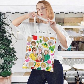 LEVLO Golden TV Show Canvas Tote Bag Golden TV Show Fans Gift Rose & Dorothy & Blanche & Sophia Shoulder Bag, Shady Pines Tote, M