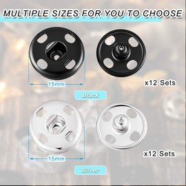 24 Sets Sew On Press Studs Metal Snap Fasteners Black Silver Press Studs for Purse Handbag Clothing Sewing Craft DIY Delivery (15mm)