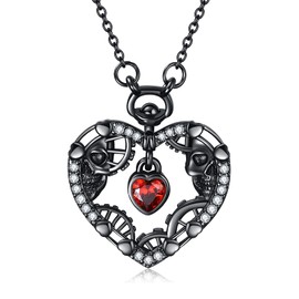 VENACOLY Gothic Necklace Steampunk Pendant Sterling Silver Snake Black Heart Skull Jewellery Birthday Mothers Day Gifts for Women Her