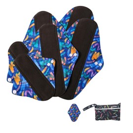 KUMUROETA Washable Overnight Cloth Panty Liners Period Pads,Washable Sanitary pad with Wings,Reusable Sanitary Pads for Women,7pcs/Set,Pack of 6+1 Storage Bag,Cloth Sanitary