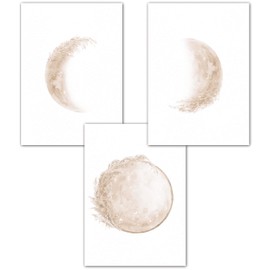 double critical Lemmami Papeterie Set of 3 Poster Wall Pictures Moon Phases Pampas Grass Boho Decorative Pictures DIN A4 Living Room Bedroom Decoration (Set of 3 Pictures, Beige, Wall Decor)