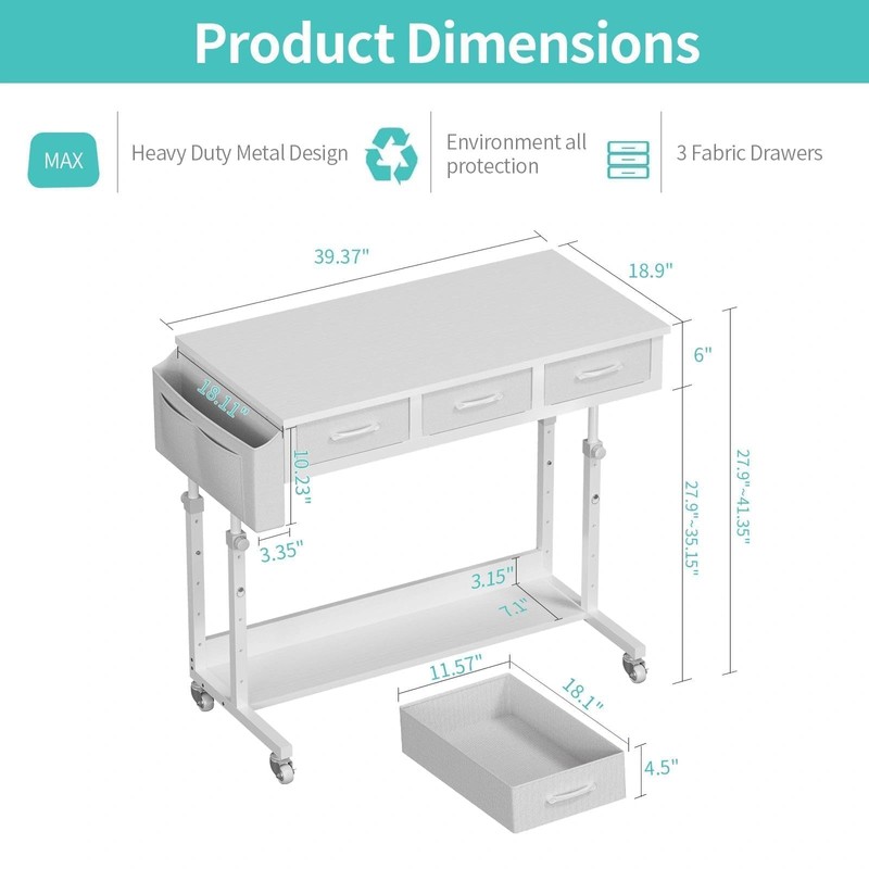 Rolling Standing Desk Adjustable Height with Drawers, 40 Inch Mobile