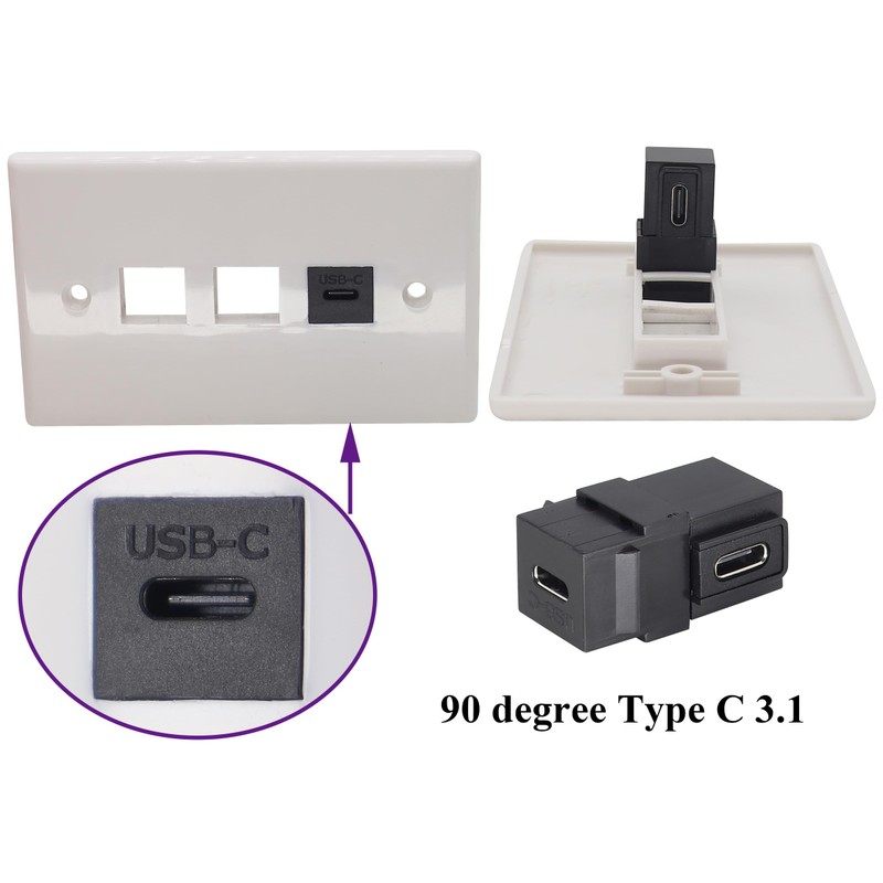 AAOTOKK 90 Degree USB C 3.1 Keystone Insert Jack Connector