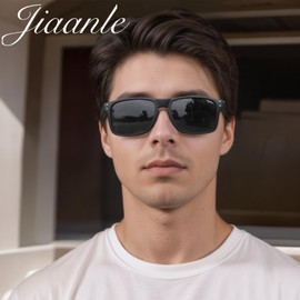 Jiaanle Sunglasses for Men Polarised Retro Sunglasses Women for Fishing Driving, black