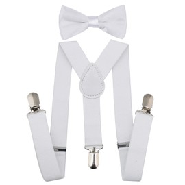 AWAYTR Child Kids Suspenders Bowtie Set - Adjustable Suspender Set for Boys and Girls (White, 30Inches (6 Years to 5 Feet Tall)