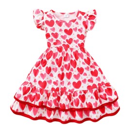 Toddler Girls Valentine Day Dresses Red Heart Print Lovely Dress Little Girls Summer Dress Outfit Clothes Size 6 (747)
