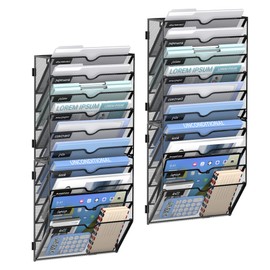 JMHUD 10 Tier Wall Hanging File Organizer, Paper Folder Holder Wall Mounted, Metal Mail Sorter for Office Home School, Black 2 Pack