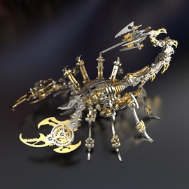Articulated Mechanical Scorpion Model, Metallic Finish, Made with Aloy and Stainless Steel, Metal Assembly Model, Tools and Instructions Included, Gold