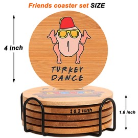 Puluole Coasters for Drinks, 6 Piece Wooden Coaster Set with Holder, Drink Coasters for Coffee Table, Friends, TV Show, Gifts, Christmas Decoration, Housewarming Gift for Friends