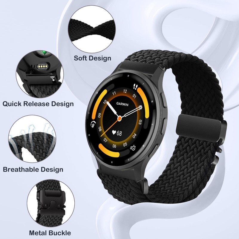 Nylon Braided Watch Band for Garmin Forerunner 570 47mm/Forerunner 265/255,
