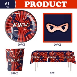 61PCS Cartoon Birthday Party Tableware Set, Kids Birthday Party Supplies, Anime Party Decorations, Includes Plates, Cups, Napkins, Tablecloths (20 Guests)