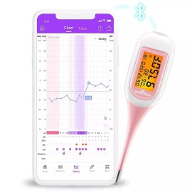 Easy@Home 여성용 스마트 기초 체온계 Premom 앱과 디지털 BBT 자동 동기화 - 대형 화면 및 백라이트 체온 Easy@Home Smart Basal Thermometer for Women Premom App and Digital BBT Auto Sync - Large Display and Backlight