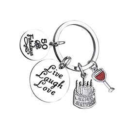 Birthday Keychain, 50th Birthday Gifts for Women Men Birthday Gifts Stainless Steel Birthday Keychain Keychain Jewelry Gifts for Mom Grandmother (50th)