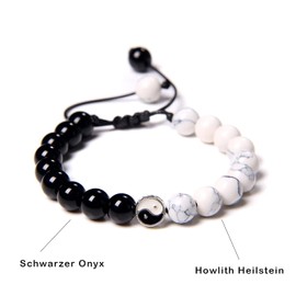 Leuchtbox Yin and Yang Lucky Bracelet Yoga Chakra Chain Unisex Natural Stones Healing Stones Howlite Black Onyx Adjustable Strap, Stone, howlite