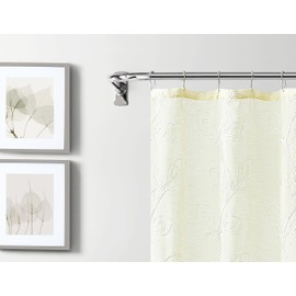 Linen Floral Embroidered Shower Curtain - Embroidered Floral Design in Yellow 70" x 72" - Water Resistant Polyester Blend, Washable Shower Curtain - Perfect Cloth Shower Curtain for Stylish Bathrooms