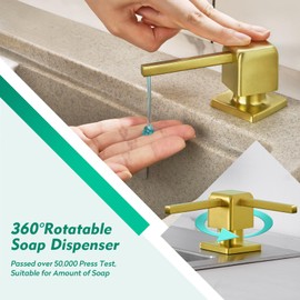 CREA Kitchen Sink Soap Dispenser, Built in Hand Soap Dispenser Pump Dish Lotion Dispenser Countertop Soap Dispenser Pump with 39inch Extension Tube Kit, Refill from The Top (Gold)