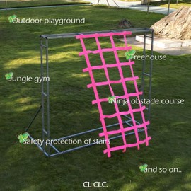 CL CLC Military Climbing Net - Playground Play Safety Net, Rope Ladder, Jungle Gyms, Swing Set, Obstacle Courses for Outdoor Treehouse-7ft X 4ft-Pink (87inchx48inch)