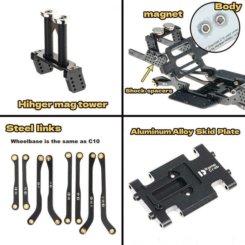 RampCrab Carbon Fiber Chassis Kit for SCX24, 7° Angled Skid,