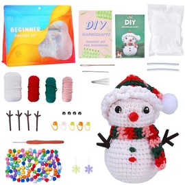 SUNNYCLUE Christmas Crochet Kits Crochet Beginner Kit Winter Xmas Snowman Crochet Starter Kits Step-By-Step Video Tutorials Instruction Crochet Kit for Beginners Adults Women Holiday DIY Craft Gifts