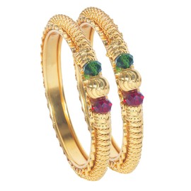 Bodha Traditional Indian Gold Plated Crystal Kundan Traditional Kada Bangle Set for Women (Set of 2 Bangles) (SJ_3362_2.8)