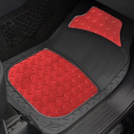 FH Group Automotive Floor Mats - Heavy-Duty Metallic Rubber Floor Mats for Cars, Universal Fit Full Set, Climaproof & Trimmable Floor Mats for Most Sedan, SUV, Truck, Red