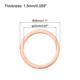 MECCANIXITY 22 Pcs Flat Copper Washers, 22x28x1.5mm Copper Upgraded Flat Metric Sealing Crush Ring Washers for Hydraulic Fittings Screw Bolt Nut Electronic Repair
