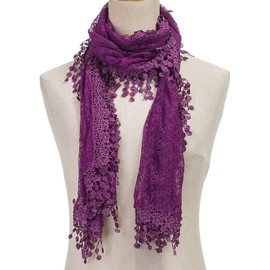 Cindy and Wendy Lightweight Soft Leaf Lace Fringes Scarf shawl for Women (Purple-2)