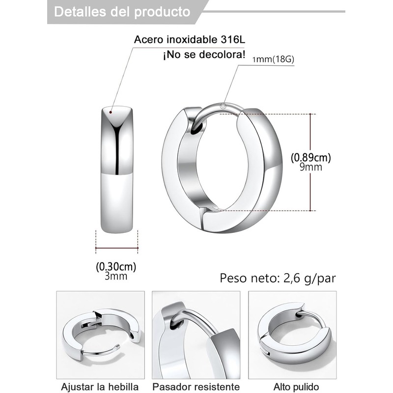 Arracadas Huggie de Mujer en Plata – Acero Inoxidable U7