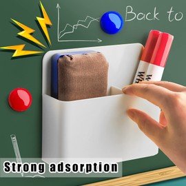 noonebutyou 4-in-1 Magnetic Marker Holder - Dry Erase, Wall Mount, Self-Adhesive Pen Holder for Whiteboard, Fridge, Home Office, School (White)