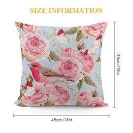 Pink Rose Bird Luxury Velvet Pillow Cover 18x18 Inch Decorative Cushion Cases with Unique Bright Prints - Soft Comfortable & Hypoallergenic - Perfect for Sofa Bed and Home Decor