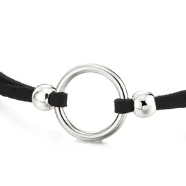 COOLSTEELANDBEYOND Ladies Womens Black Choker Necklace with Open Circle Charm and Beads Pendant(CA)