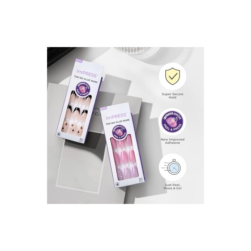 KISS imPRESS Press-On Manicure, Nail Kit, PureFit Technology, Short Press-On