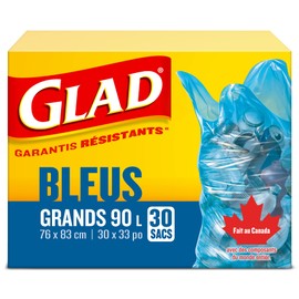 Glad Glad Blue Recycling Bags - Large 90 Litres - 30 Trash Bags, Made in Canada of Global Components