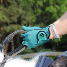 eGlove - eQUEST GripPro X-LITE Horse Riding Gloves - Lightweight, Breathable, Grippy Non-Slip Material - Comfort Mesh Back - Touchscreen Gloves (ALPINE GREEN - GLITTER CUFF, S)