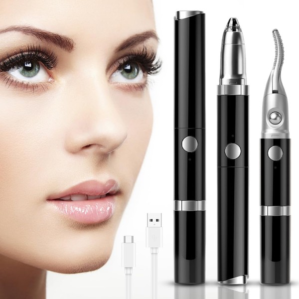 Elektrische Wimpernzange Beheizbar, 3-in-1 Beheizbare Wimpernzange und Augenbrauentrimmer, Eyelash Curler,