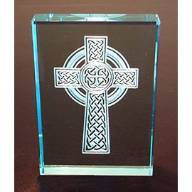 Celtic Cross: Hand Carved Etched Glass Paperweight
