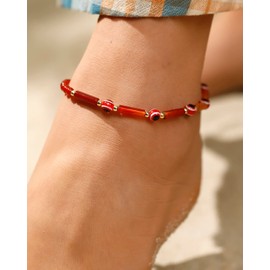 Lightock Red Agate with Evil Eye Anklet Crystals Ankle Bracelets for Women Amulet Protection Summer Beach Foot Jewelry (8.5-10 inch)